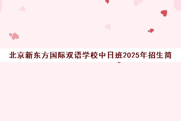 北京新东方国际双语学校中日班2025年招生简章发布