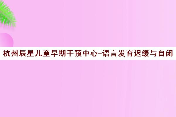 杭州辰星儿童早期干预中心-语言发育迟缓与自闭症专业康复机构