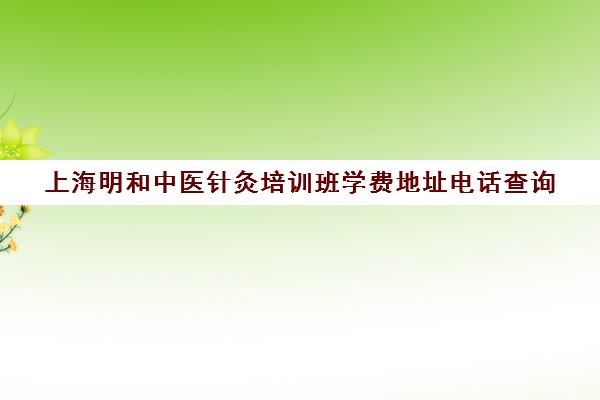 上海明和中医针灸培训班学费地址电话查询