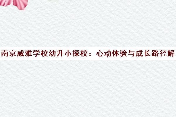 南京威雅学校幼升小探校 心动体验与成长路径解析