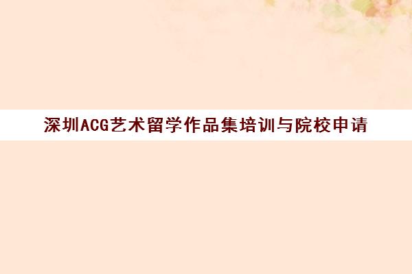 深圳ACG艺术留学作品集培训与院校申请
