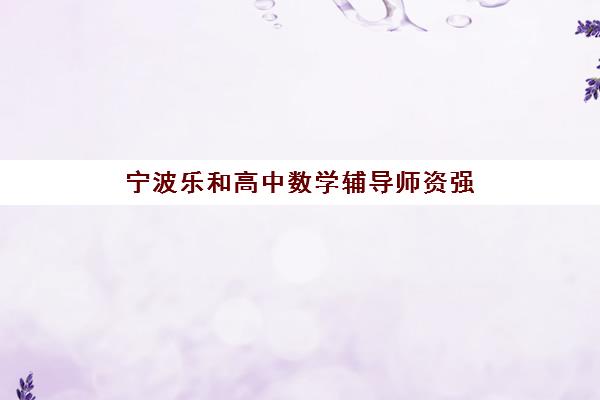 宁波乐和高中数学辅导师资强 小班精细教学获好评