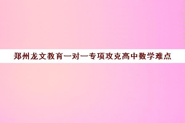 郑州龙文教育一对一专项攻克高中数学难点