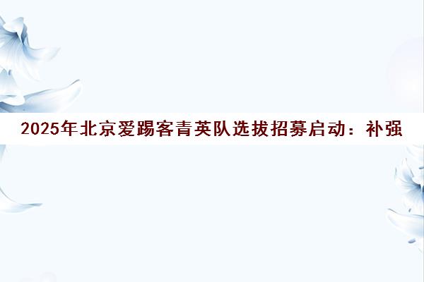2025年北京爱踢客青英队选拔招募启动 补强各队阵容