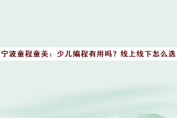 宁波童程童美 少儿编程有用吗?线上线下怎么选?一文解析