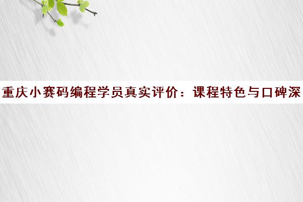 重庆小赛码编程学员真实评价 课程特色与口碑深度解析