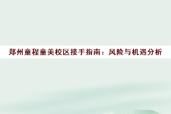 郑州童程童美校区接手指南 风险与机遇分析