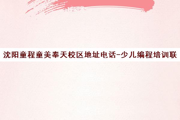 沈阳童程童美奉天校区地址电话-少儿编程培训联系方式
