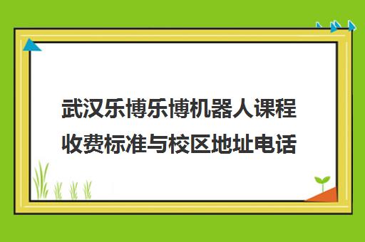 武汉乐博乐博机器人课程收费标准与校区地址电话一览