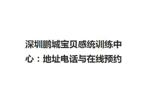 深圳鹏城宝贝感统训练中心 地址电话与在线预约指南