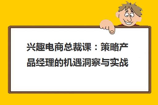 兴趣电商总裁课:策略产品经理的机遇洞察与实战指南 兴趣电商总裁课:策略产品经理的机遇洞察与实战指南
