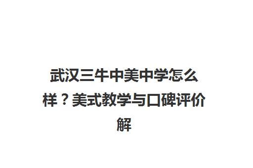 武汉三牛中美中学怎么样？美式教学与口碑评价解析
